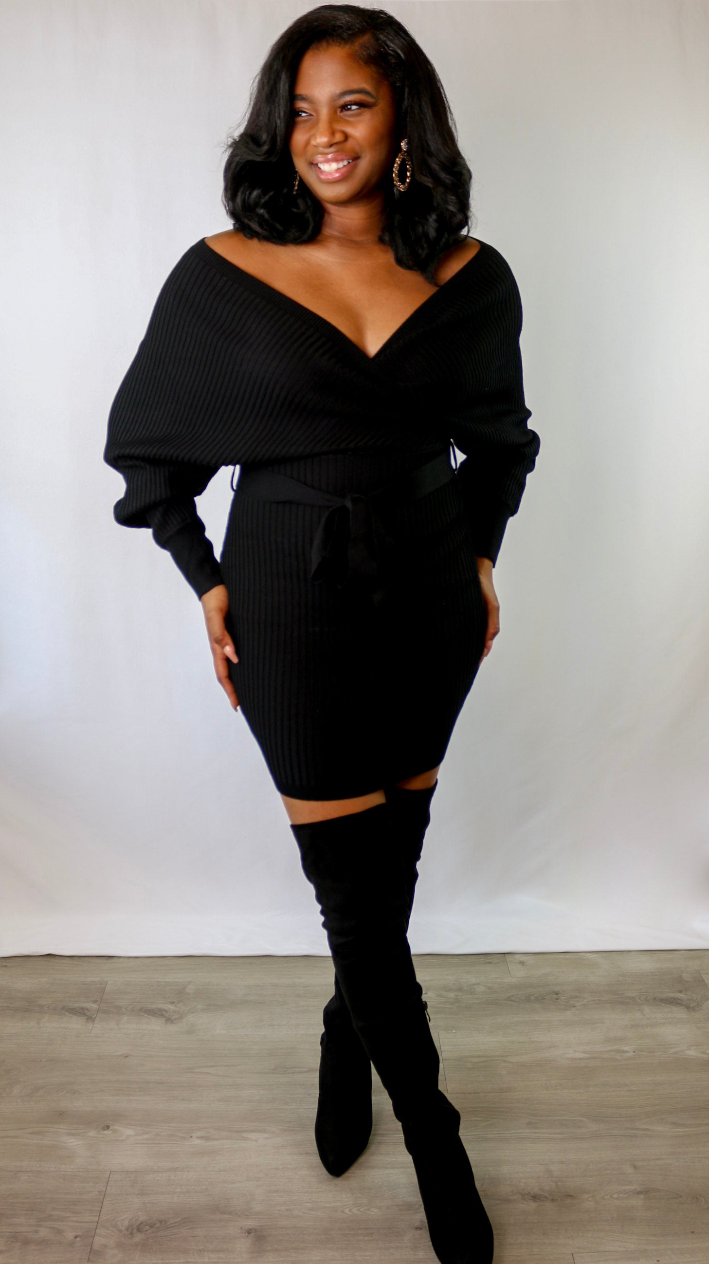 Ribbed Long Sleeved Bodycon Sweater Dress