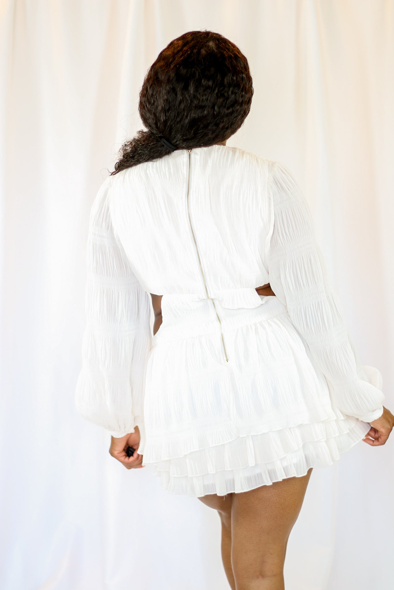 Amara | Off-White Pleated Cutout Mini Dress
