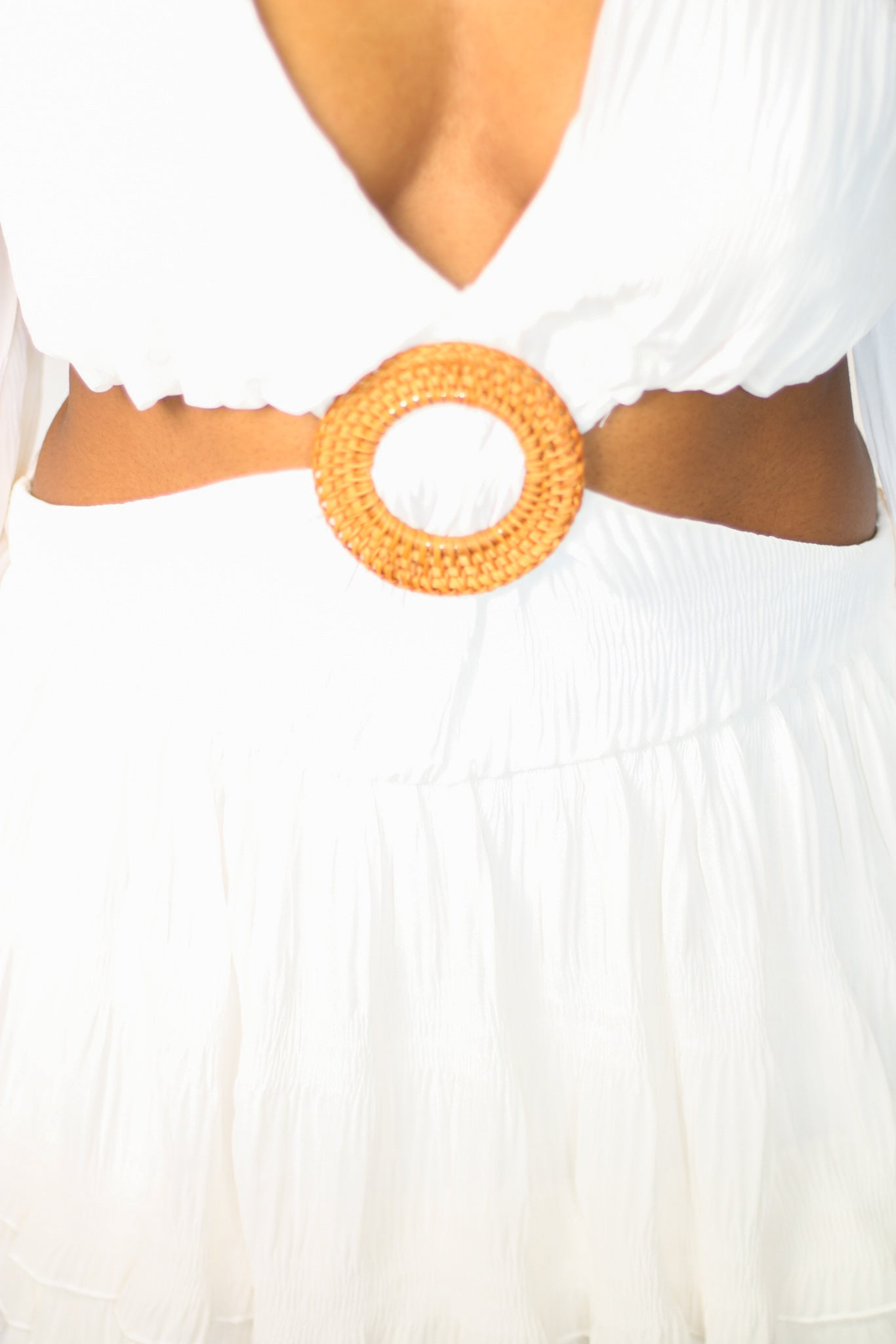 Off-White Pleated Cutout Mini Dress
