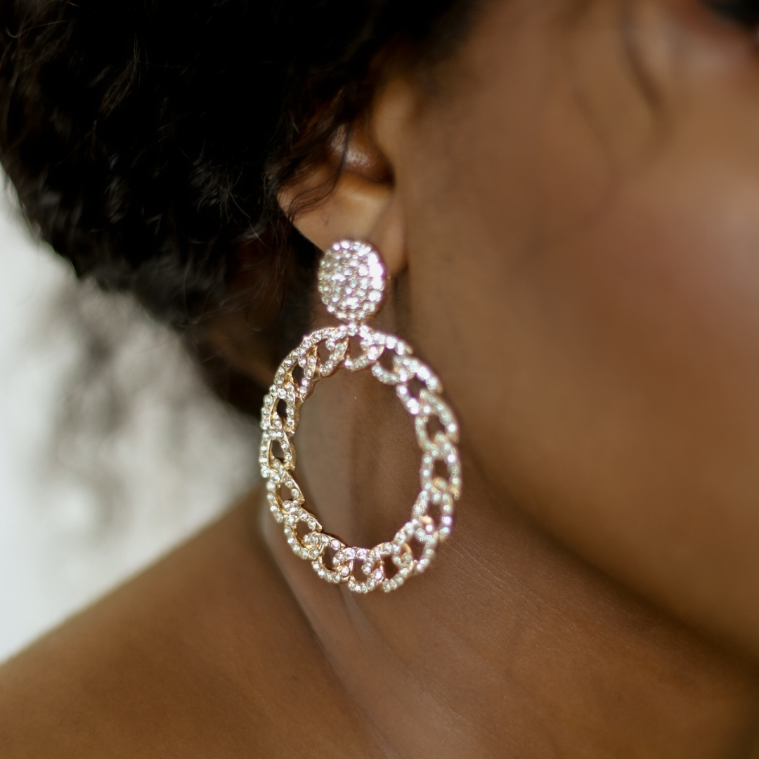 Round Rhinestone Chain Drop Earrings